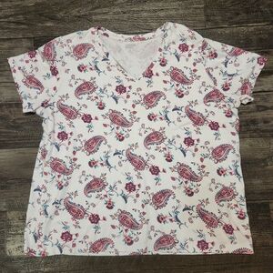 Lands End Floral Paisley V-Neck Top T Shirt XL